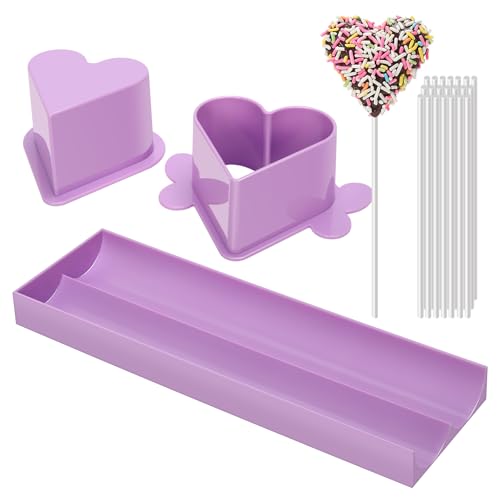 Daofvor Heart Cake Pop Mold Set with 9in Tray and Sticks- Purple