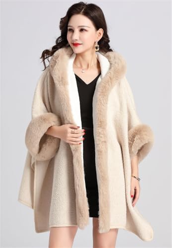 Rungion Women's Thick Warm Cape Coat Fleece-Lined Poncho Fluffy Fur-Collar Shawl Wrap Fall/Winter Blanket Cardigan Cloak4