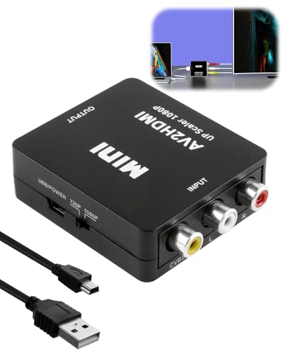 teasteam RCA to HDMI Converter 1080P Composite CVBS AV to HDMI Video Audio Adapter for Blue-Ray TV PC Laptop PSP STB Wii Xbox VHS VCR Camera DVD, Support PAL NTSC