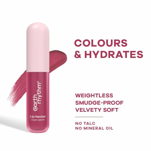 Image of Earth Rhythm Lip Nectar Matte Liquid Lipstick, Weightless, Never Drying, No Mineral Oil 5g - Rose