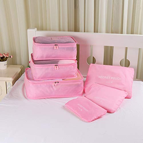 Kewholesale 6 Pcs Travel Secret Pouch Multi Size Organizer Light Pink