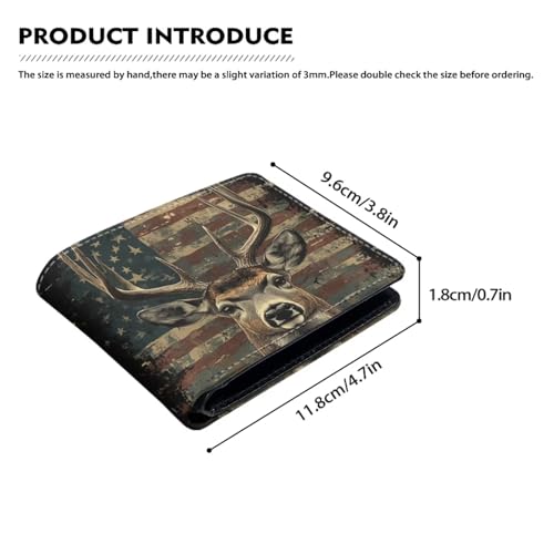 Image of Coldinair Elk American Flag Wallet for Teen Boys Kids Bifold Wallet Purse Leather Credit Card Cash Id Holder Cool Slim Bifold Small Coin Purses