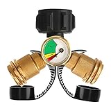 Solimeta Dual Propane Tank Connection, Propane Tank Y Splitter Adapter with Gauge, Level Indicator, Gas Pressure Meter for RV Camper, Cylinder, BBQ Gas Grill