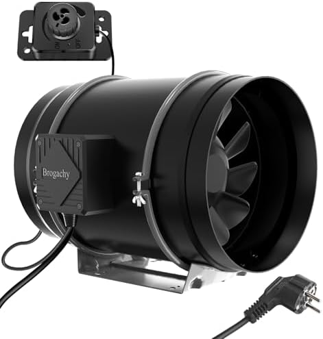 Brogachy 200mm Regelbar Rohrventilator, Abluftventilator 3000 RPM,mit Dreiphasiger EC Motor, für Heizung, Kühlung,Booster, Wachstumszelte, Hydrokulturen, Heimgebrauch, Belüftung.