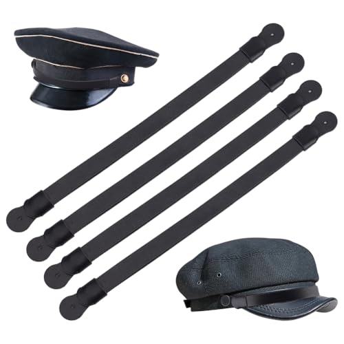 BENECREAT 4Pcs Black PU Leather Hat Band, Officer Visor Crusher Cap Band, Adjustable Hat Strap for Cowboy Hats, Military, Golf, Fishing, Captain Caps, 11.2~19.5inch Long