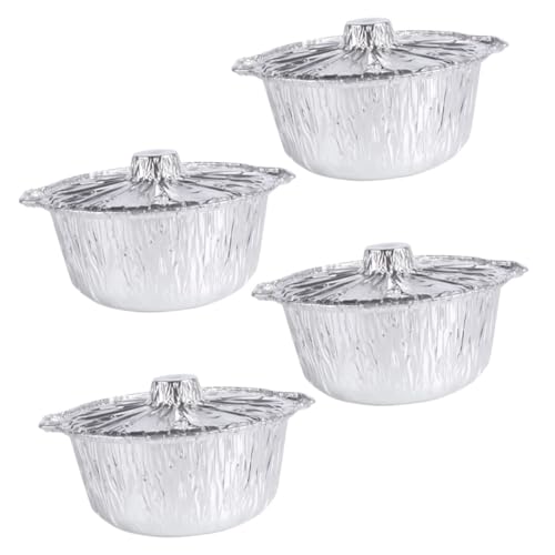 ABOOFAN 4個 使い捨てアルミ箔鍋 厚手食品 素材 丸型アルミホイルポット 保温可能 食品の湿気防止 キャンプや屋外バーベキュー用調理器具