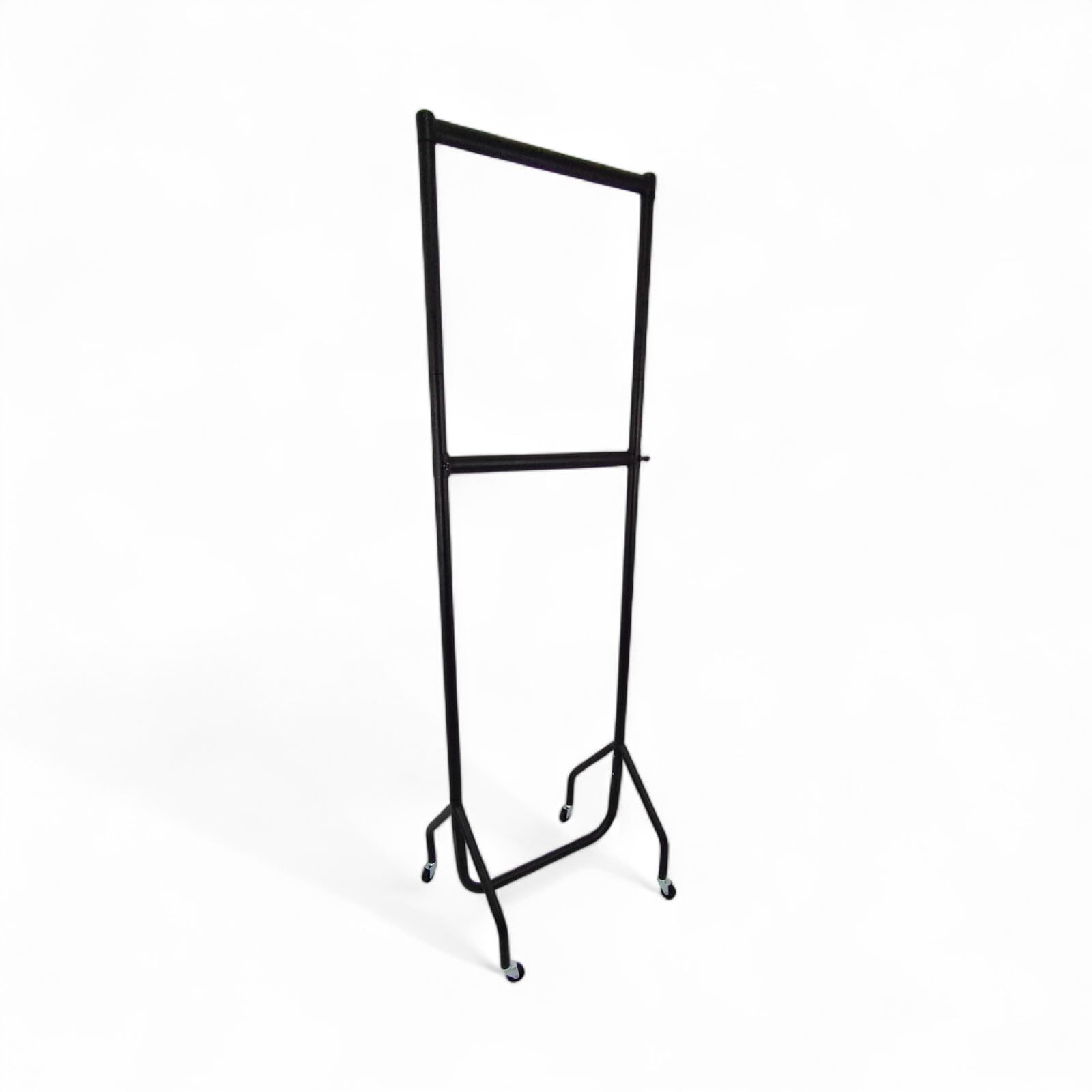 Shoplines Supplies Black 2Ft Wide X 7Ft High With Centre Bar Heavy-Duty Clothes Rail Industrial Grade Steel Garment Rack With Wheels Easy Assembly, Portable Storage Or Display Stand