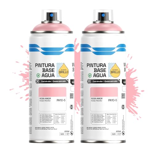 Etrexonline Pintura Spray Ecológica 400ml - Base Agua, Sin Olor - Para Muebles, Metal, Plástico y Madera - Colores Vivos y Permanentes, Cobertura Uniforme - Rosa Amor, 2 unidades
