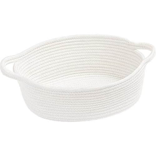 Woven Basket White Rope Storage Basket with Sturdy Handles Woven Storage Basket for Home Organisation 30 x 20 x 12 cm