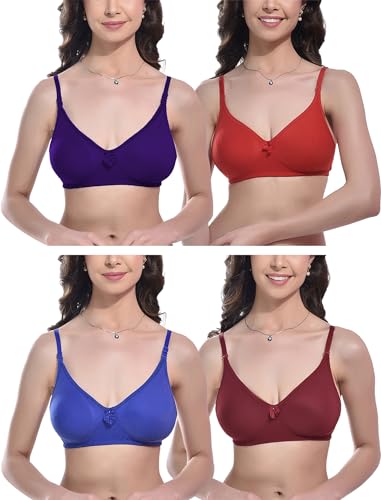 Image of FIMS - Fashion is my style Women Cotton Blend Non-Padded Bra Non-Wired Mould Seamless Cup Solid Bras Cup-B Pack of 1, Multicolor