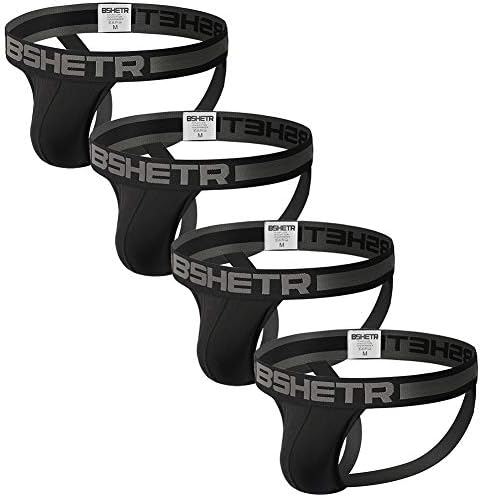 BSHETR Men's Jockstraps Athletic Supporters 4-Pack Cotton Work Out Underwear (Black(4-Pack), Large 31"-33",79cm-84cm)