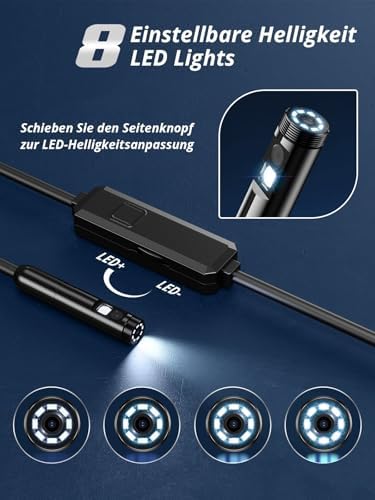 Bild 3 - Endoskopkamera mit Licht, 1920 HD Rohrkamera mit 8 LEDs, IP67 Wasserdichtes Inspektionskamer Handy Gadget, 5M Kanalkamera Werkzeuge für Android & iOS - 2 Lenses