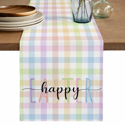 Easter Table Runner, Washable Cotton Linen Table Runners 108 Inches