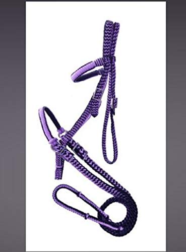 Showman Braided Nylon bitless Bridle with Reins in Purple and Black Horse Size