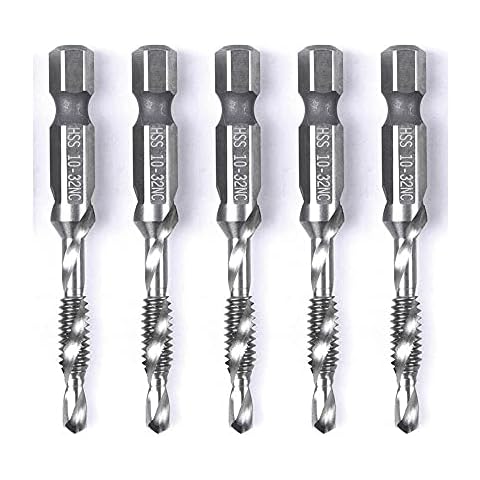 szgate 5PCS Combination Drill Tap Bit Set Screw Tapping Hex Shank HSS MetricImperial Plug Drill Bits Hand Tools 10-32NC, 10-32NC ( 5mm) Cover