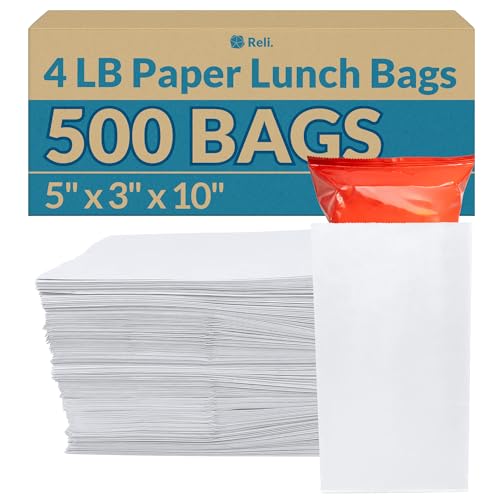 Image of Reli. White Paper Bags | 500 Count | Paper Lunch Bags Ideal for Small Lunches and Crafts | Perfect for Sandwiches and Snacks
