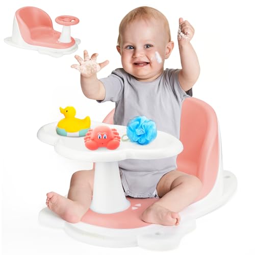 Image of Baby Bath Seat with Tray for Babies 6 Months & Up, Baby Bathtub Seat with Ultra Strong Suction Cups, Infant Bathtub Support Chair Soft Cushion & Ergonomic Backrest, Ideal Gift for Infants (Pink)