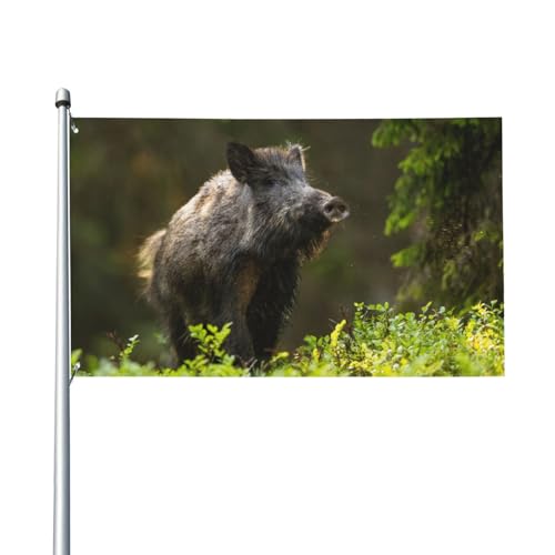 150 x 90 cm (5 x 3 Fuß) Neugierige Wildschwein-Schnüffel-Flagge für Haus, Rasen, hängende Dekoration, Hofbanner, Urlaub, Willkommensflaggen mit 2 Metallösen, für drinnen und draußen