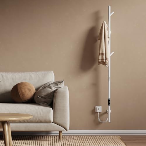 EMKE Chauffe-Serviettes Électrique, Thermostat Intelligent WiFi, sèche-Serviettes électrique, Barre Unique, 150 cm de Hauteur, Blanc