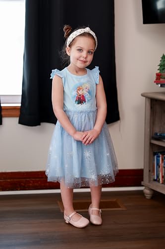 Image of Disney Princess Frozen Elsa Minnie Stitch Toddler Girl Tulle Tutu Dress Ruffle Sleeve Mesh Summer Birthday Party Clothes 2-9Y