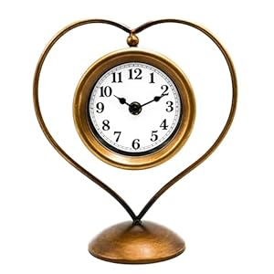 Gold Metal Heart Table Clock, Vintage Retro Desk Clock for Women, Romantic Home Decor, Ideal Gift for Her Birthday Anniversary