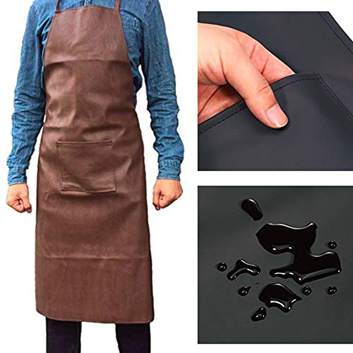 K Y KANGYUN Vinyl Waterproof Apron PU Leather with 1Pockets,Long Cooking Apron