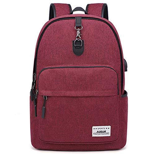 AUGUR Mochila Tela Oxford/Mochila para Computadora Portátil De Viaje Trabajo En La Escuela/con Puerto De Carga USB para Hombres Y Mujeres/Mochila Impermeable Moda Liviana Casual Durable,Red
