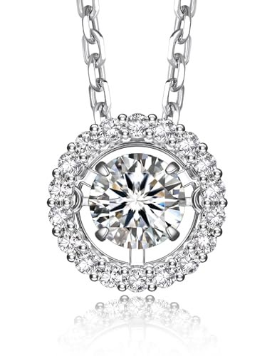 MomentWish Floating Necklace for Women, 0.5 Dancing Moissanite Necklace for Her, 925 Sterling Silver Pendant Anniversary Birthday Christmas Gift for Wife Mom Girlfriend-Halo