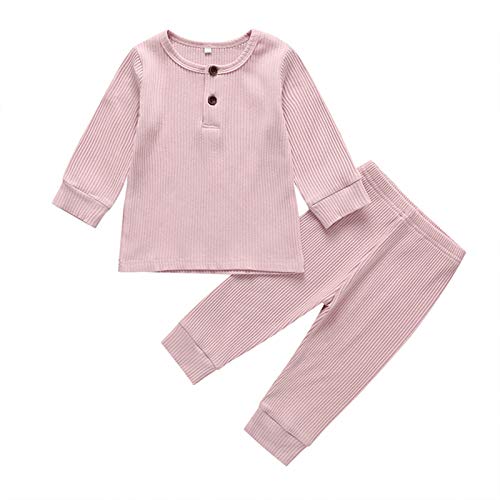 Unisex Toddler Baby Boy Girl Clothes Set Long Sleeve Tops T-Shirts Sweatshirt Pants Outfit 2 Piece Pajamas Set (Pink, 6-9 Months)