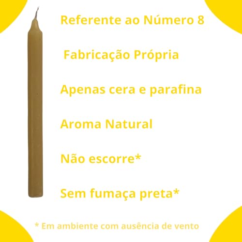 Kit 40 Velas Com Cera De Abelha Natural, 18,5 X 1,8 cm, maciça, número 8