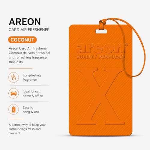Image of AREON X Version Coconut Hanging Best Car Air Freshener - Long Lasting Scent for Car or Home - Long Lasting, Fresh, Luxurious Scent - Pack of 3