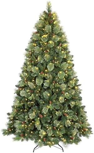 Kadunmina 5ft Prelit Christmas Tree, Artificial Carolina Pine Christmas Tree with 290 Warm White Lights, Pine Cones, 647 Branch Tips and Metal Stand for Home, Office, Holiday Party Decoration Green-prelit 5ft