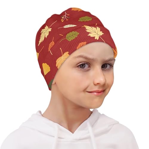 Babrukda Kids Autumn Beanie Soft Stocking Hat Children's Warm Knit Ski Cap for Cold Weather Maple Leaves Headgear Caps2
