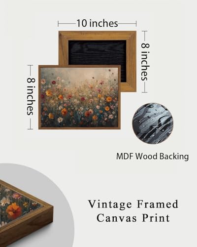 Image of KISSFOX Vintage Framed Wall Art Decor Rustic Wildflower Field Pictures Wall Decor Colorful Daisy Flower Paintings Botanical Canvas Art Prints Modern Farmhouse Artwork For Bedroom Kitchen Living Room
