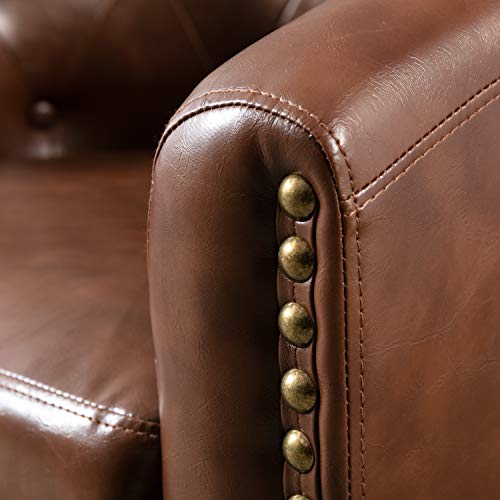 Merax Dark Brown Elegant Upholstered Tufted Barrel Accent Chair Pu Leather Rivet Club Armchair For Living Room Bedroom With Sturdy Legs, Set Of 1 #TOP6