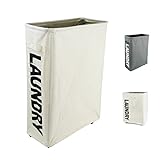 Homiak Slim-line Laundry Hamper With Wheels for Clothes Storage and Organization, Laundry Bins with Handles on Wheels (L15.4 x W7.3 x H22 inch) (Beige)