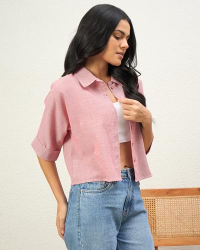 Image of Chimpaaanzee Women Checks Half Sleeve Crop Shirt