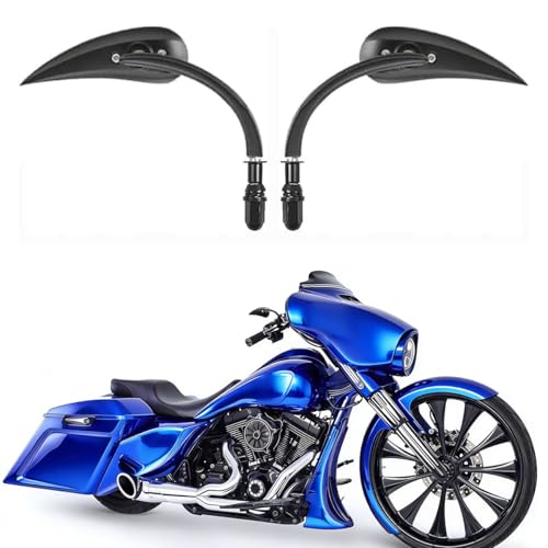 Image of Motorcycle Mirror,10mm Motorbike Rear View Mirror Irregular Shape Compatible with Harley Street Glide Electra Glide Road King Softail Touring Sportster and More (Black Leaf Shape)