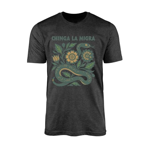 Chinga La Migra Snake Floral Graphic Shirt Bold Statement Unisex Adult Tee Dark Heather Medium