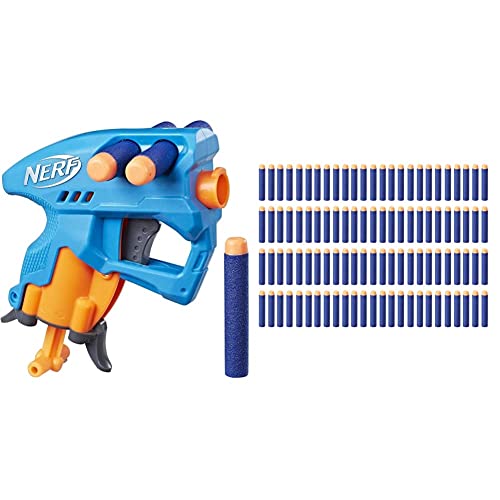 Image of Nerf N-Strike Nano Fire, Blue with 100 Extra Elite Darts Pack, Ages 8 and Up