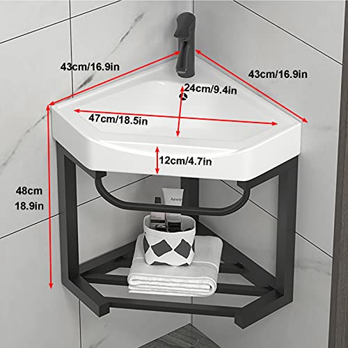 Corner Wall Mount Bathroom Sink, Wall Mounted Bathroom Sink, Bathroom Sink With Stainless Steel Rack (Color : A, Size : 43 * 43Cm) #TOP4