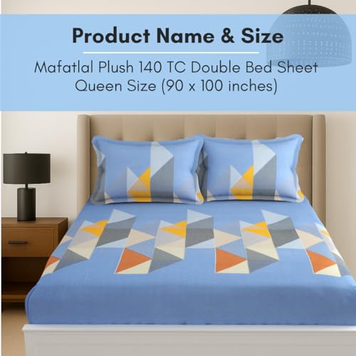 Image of Mafatlal Plush 140 GSM Double Bed Sheet | Breathable Microfiber | 90 x 100 Inches | Queen Size | Soft, Smooth & Durable | Light Blue