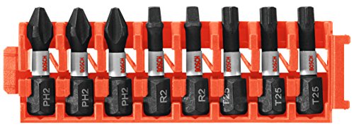 Bosch CCSV108 8-Piece Impact Tough Phillips, Square & Torx 1 In. Insert Bits with Clip for Custom Ca - //coolthings.us