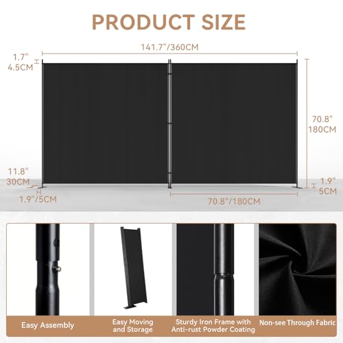Image of C-Hopetree 2 Panels Room Divider, 6 Ft Tall Indoor Folding Privacy Screen, Portable Partition Separator, Freestanding Separation Temporary Wall for Office, Bedroom, 142 inch W X 71 inch H, Black