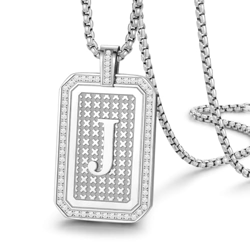 Initial Pendant Necklace Men Women Uppercase Silver Letter Diamond A-Z Stainless Steel Box 22 Inch