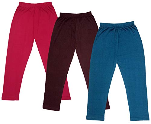 Image of IndiWeaves Girls Super Soft Cotton Solid Capri Pants (Blue, Brown, Magenta, 6-7 Years) Pack of 3