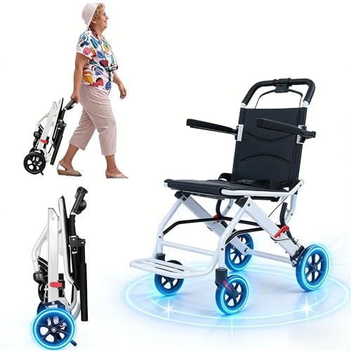 Foldable Wheelchairs for Adults 18lbs Lightweight Transport Wheelchair Easy to Travel Portable Travel Wheelchair for Seniors Wheel Chair with Flip-up Armrest [US Fast Arrival] White