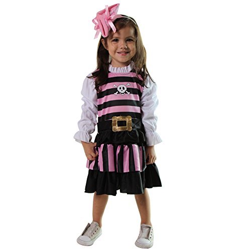 Girls Pink & Black Stripes Pirate Mate Costume Dress, Size 4/6 #TOP1