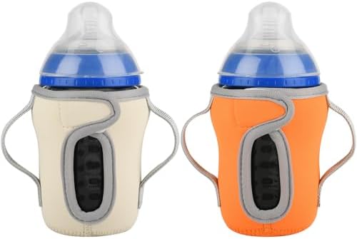 Beautyflier Glass Baby Bottle Sleeve Covers for 9oz Nature Baby Bottles with Dual Handle, 3.8mm Thicken Heat and Cold Retention Baby Bottle Sleeve (Orange+Beige)