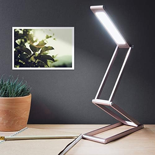 kwmobile Rechargeable LED Folding Desk Lamp - Dimmable Portable Aluminium Table Light for Home, Reading, Studying, Travel with Micro USB - Rose Gold
